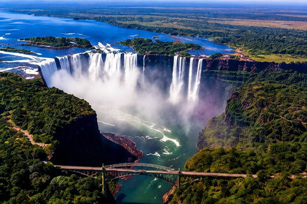 Majestic waterfall and winding river